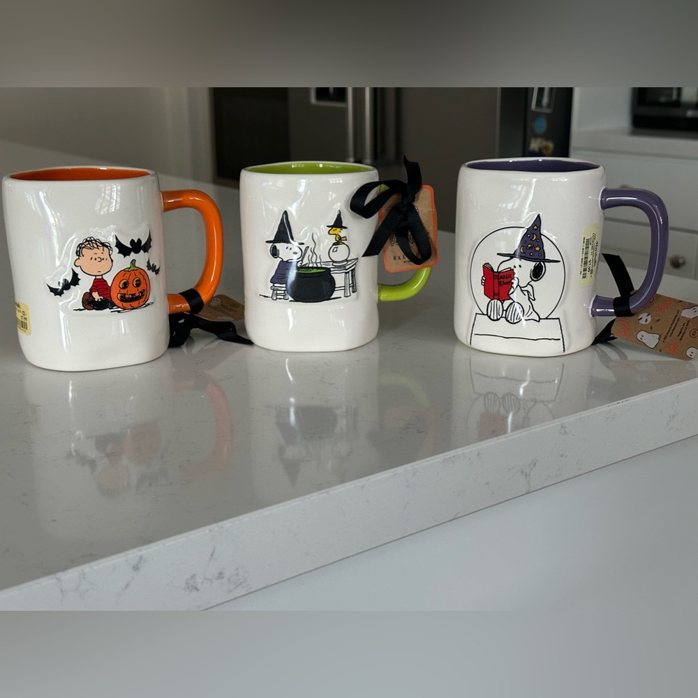 New 2023 Rae Dunn Halloween PEANUTS mugs - orange, purple and green | SNOOPY HTF